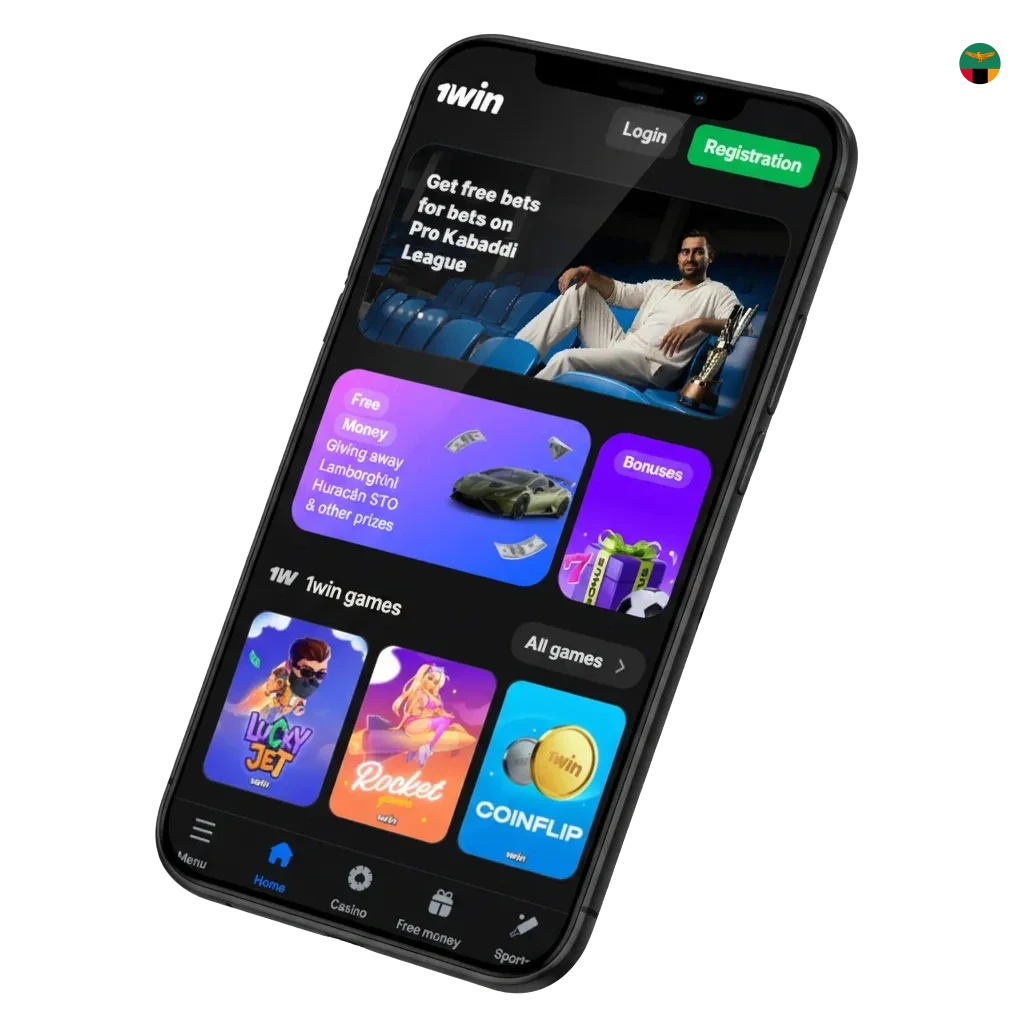 1win app download for Android & iOS, Zambia; 500% up to 4,588 ZMW; MTN, Airtel, Visa/Mastercard, crypto, Skrill, Neteller.